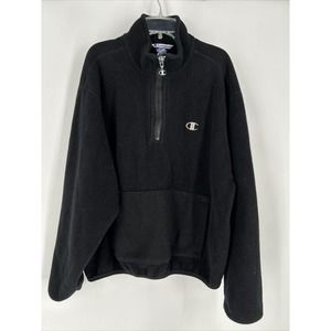 Vintage Champion Quarter-zip 1/4 Zip 1990’s Black Polar Fleece‎ Sweater Size L